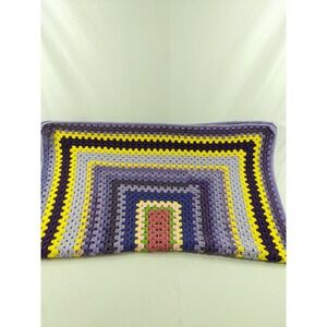 Small Vintage 36x46 Crochet‎ Granny Squares Afghan Throw Blanket Rainbow Bright